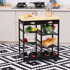 Rolling Kitchen Island Trolley Serving Cart Wheeled Storage Cabinet w/ Basket Shelves and Drawers Black