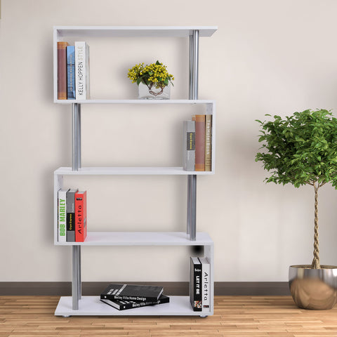 Image of 4-Tires Wooden Bookcase S Shape Storage Display Unit Home Organizer Room Divider