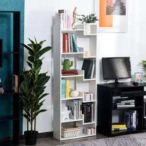 6-Tier Oak Color MDF Bookcase White Open Shelf for CDs Records Books Home Office