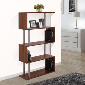 Wooden Bookcase S Shape Storage Display Unit 4 Shelf Home Décor Walnut