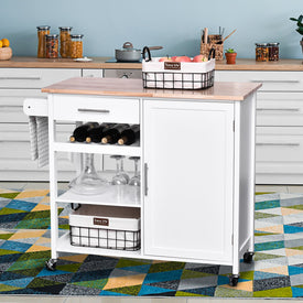 Kitchen Trolley Serving Cart Rolling with Drawer and Open Shelf White