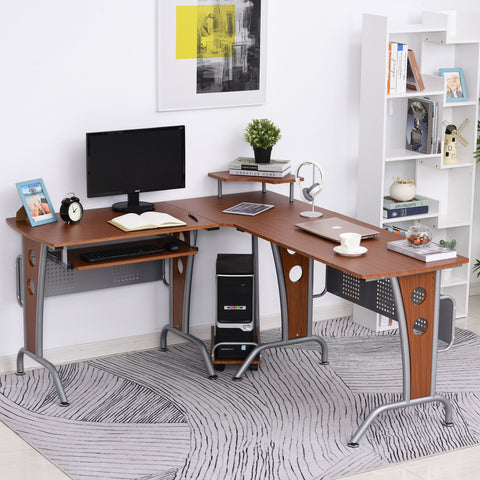 Image of L-Shaped Corner Computer Office Desk PC Table Workstation with Keyboard Tray