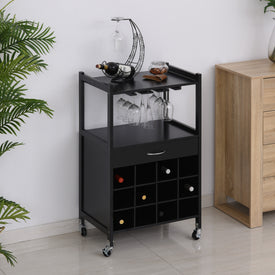 Multi-tier Rolling Kitchen Trolley Serving Cart w/ Drawer Open Shelf Wine Rack