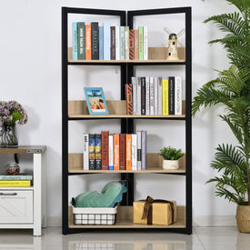 4-Tier Bookshelf Storage Multifunctional Plant Display Corner Shelf Oak Color & Black