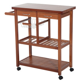 Wooden Kitchen Trolley Cart Basket Drawer Dining Storage w/Roller Holder Wood