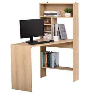Modern Computer Office Desk Wood Corner Desk with Multi-Tier Storage Shelf