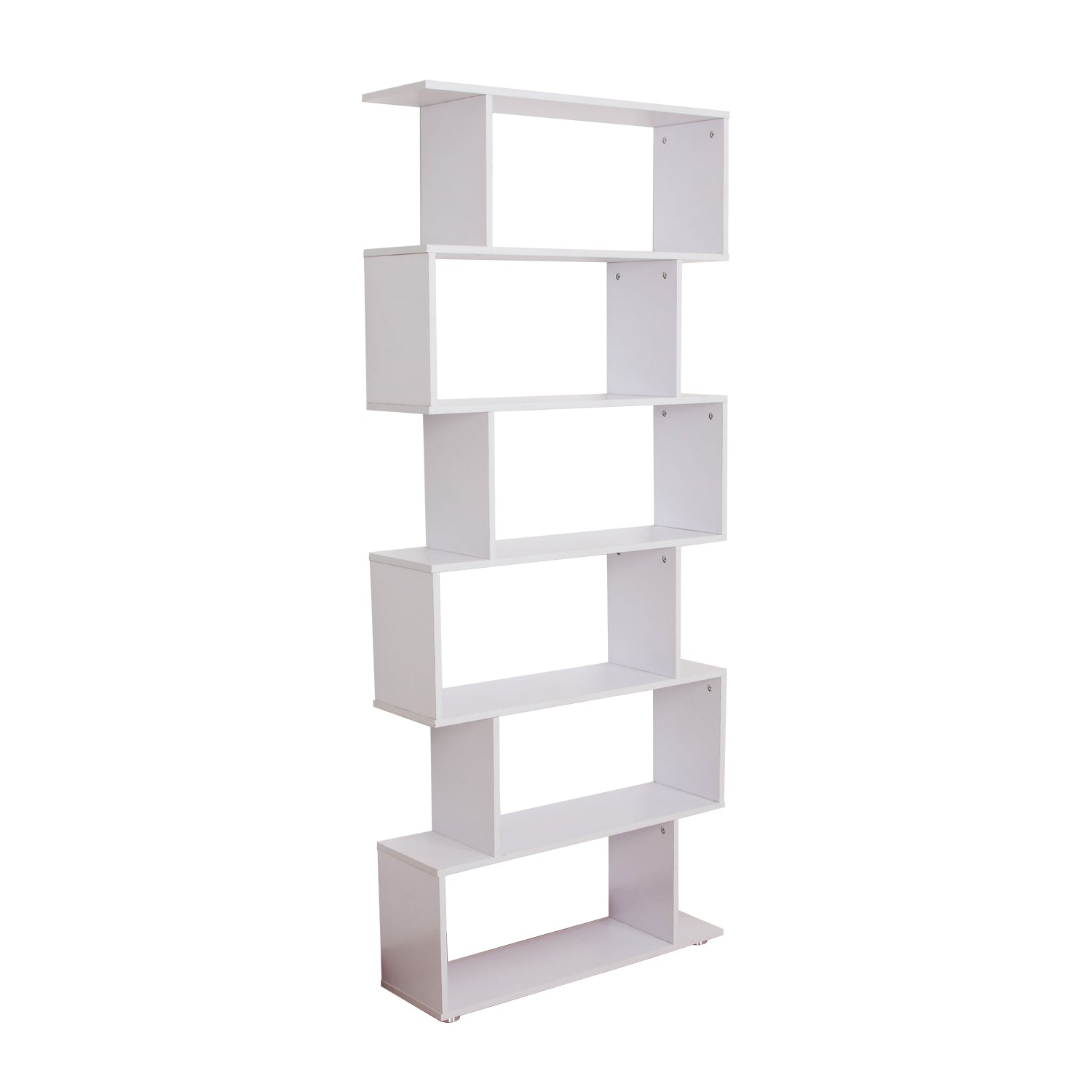 6-Tires Wooden Bookcase S Shape Storage Display Unit Home Divider Office Furniture White
