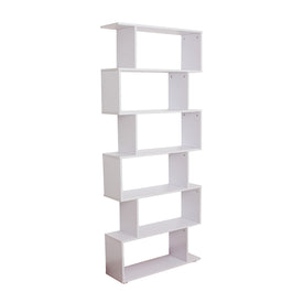 6-Tires Wooden Bookcase S Shape Storage Display Unit Home Divider Office Furniture White