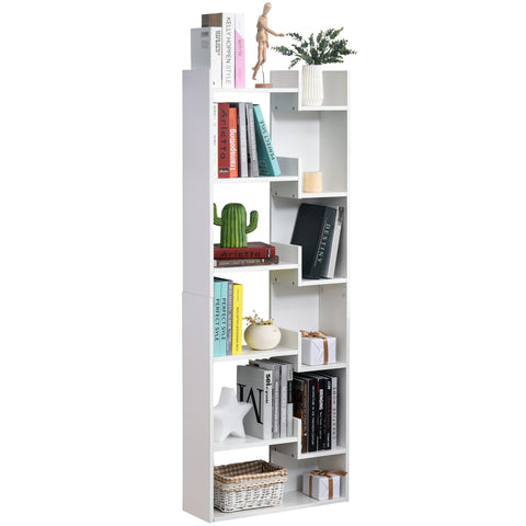Image of 6-Tier Oak Color MDF Bookcase White Open Shelf for CDs Records Books Home Office