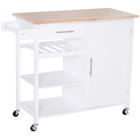Kitchen Trolley Serving Cart Rolling with Drawer and Open Shelf White