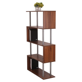 Wooden Bookcase S Shape Storage Display Unit 4 Shelf Home Décor Walnut