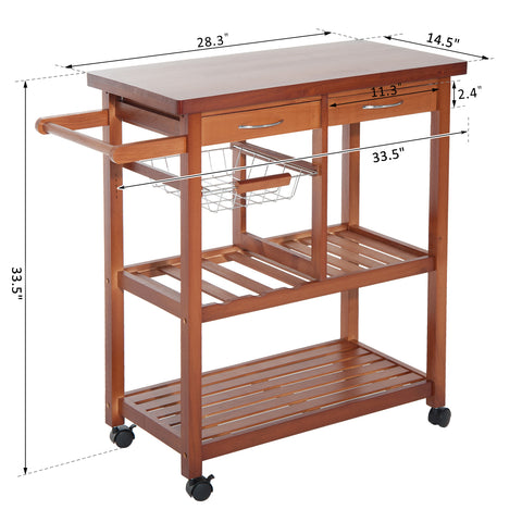 Image of Wooden Kitchen Trolley Cart Basket Drawer Dining Storage w/Roller Holder Wood
