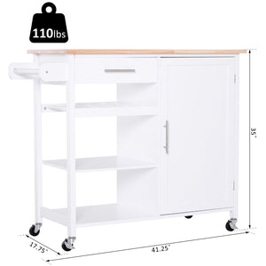 Kitchen Trolley Serving Cart Rolling with Drawer and Open Shelf White
