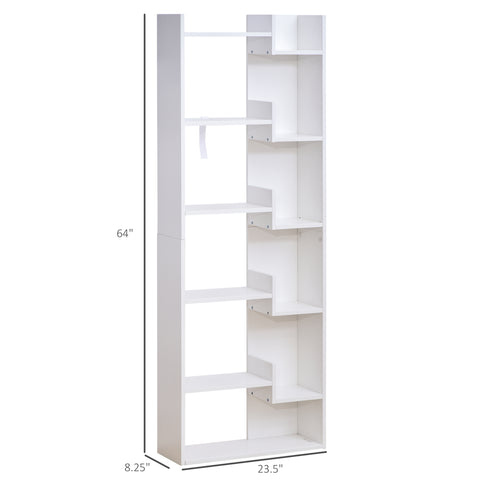 6-Tier Oak Color MDF Bookcase White Open Shelf for CDs Records Books Home Office