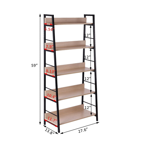 Image of Wood Bookcase 5-Tier Wide Bookshelf Shelving Storage Furniture Home (Oak/Black)
