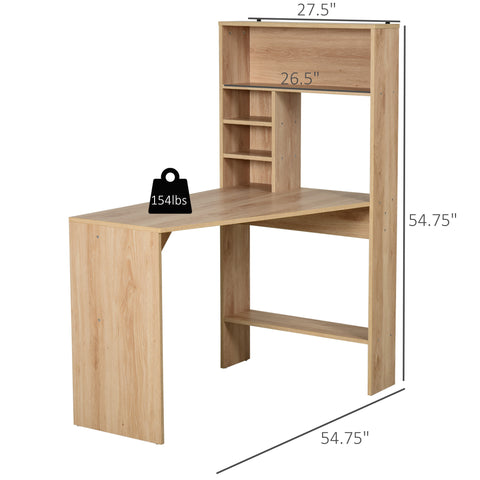 Image of Modern Computer Office Desk Wood Corner Desk with Multi-Tier Storage Shelf