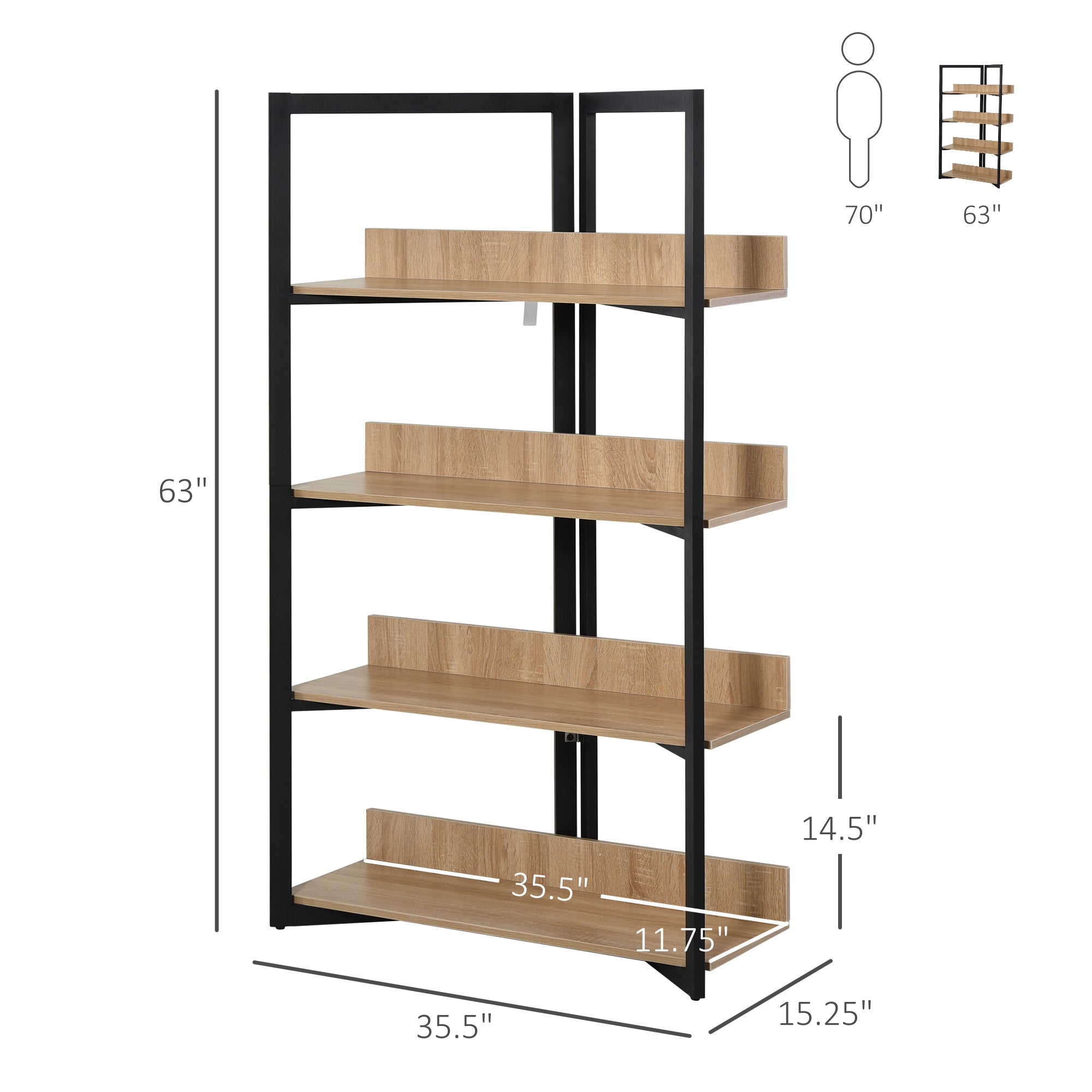 4-Tier Bookshelf Storage Multifunctional Plant Display Corner Shelf Oak Color & Black