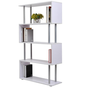 4-Tires Wooden Bookcase S Shape Storage Display Unit Home Organizer Room Divider