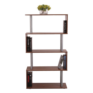 Wooden Bookcase S Shape Storage Display Unit 4 Shelf Home Décor Walnut