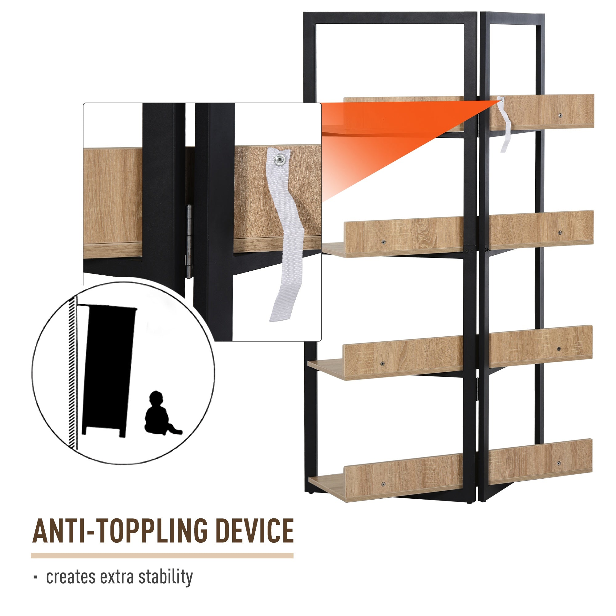 4-Tier Bookshelf Storage Multifunctional Plant Display Corner Shelf Oak Color & Black