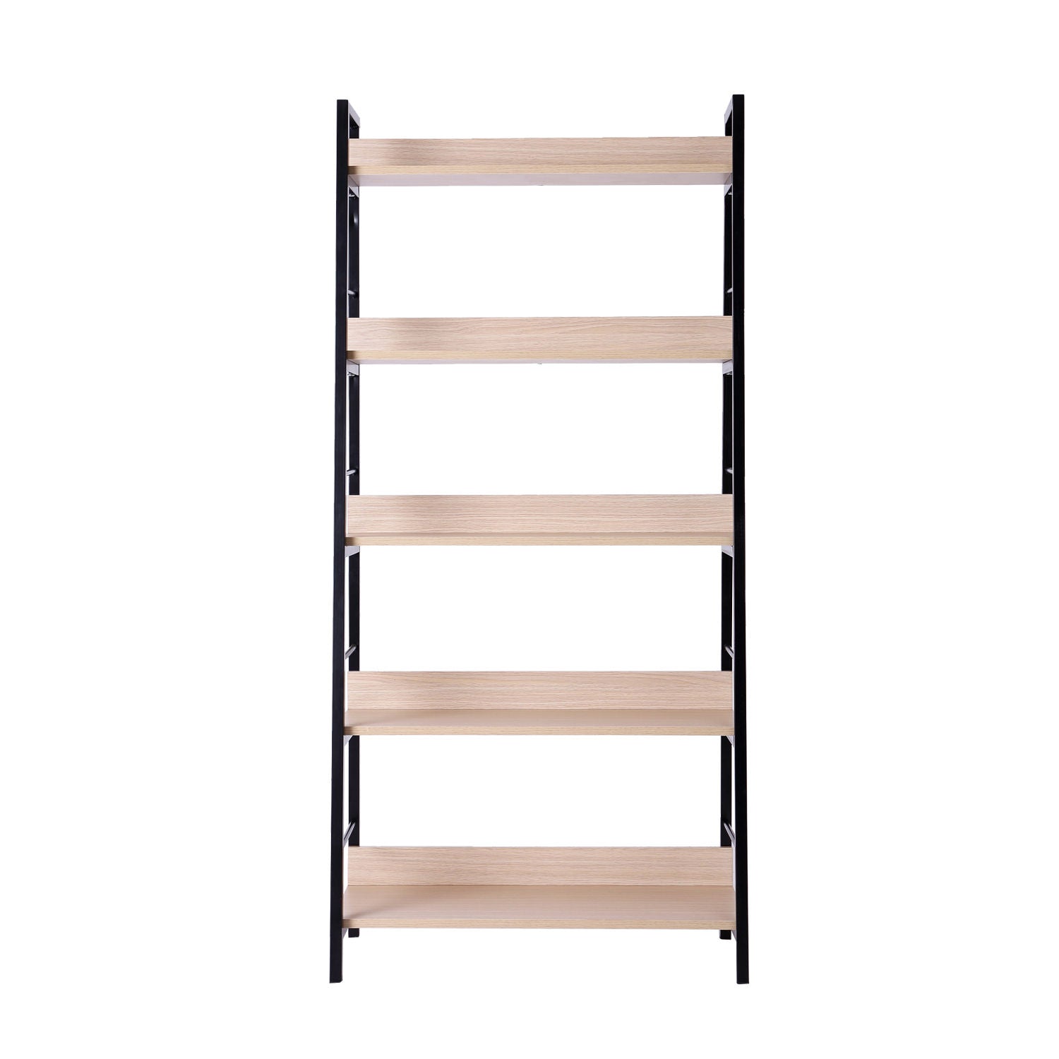 Wood Bookcase 5-Tier Wide Bookshelf Shelving Storage Furniture Home (Oak/Black)