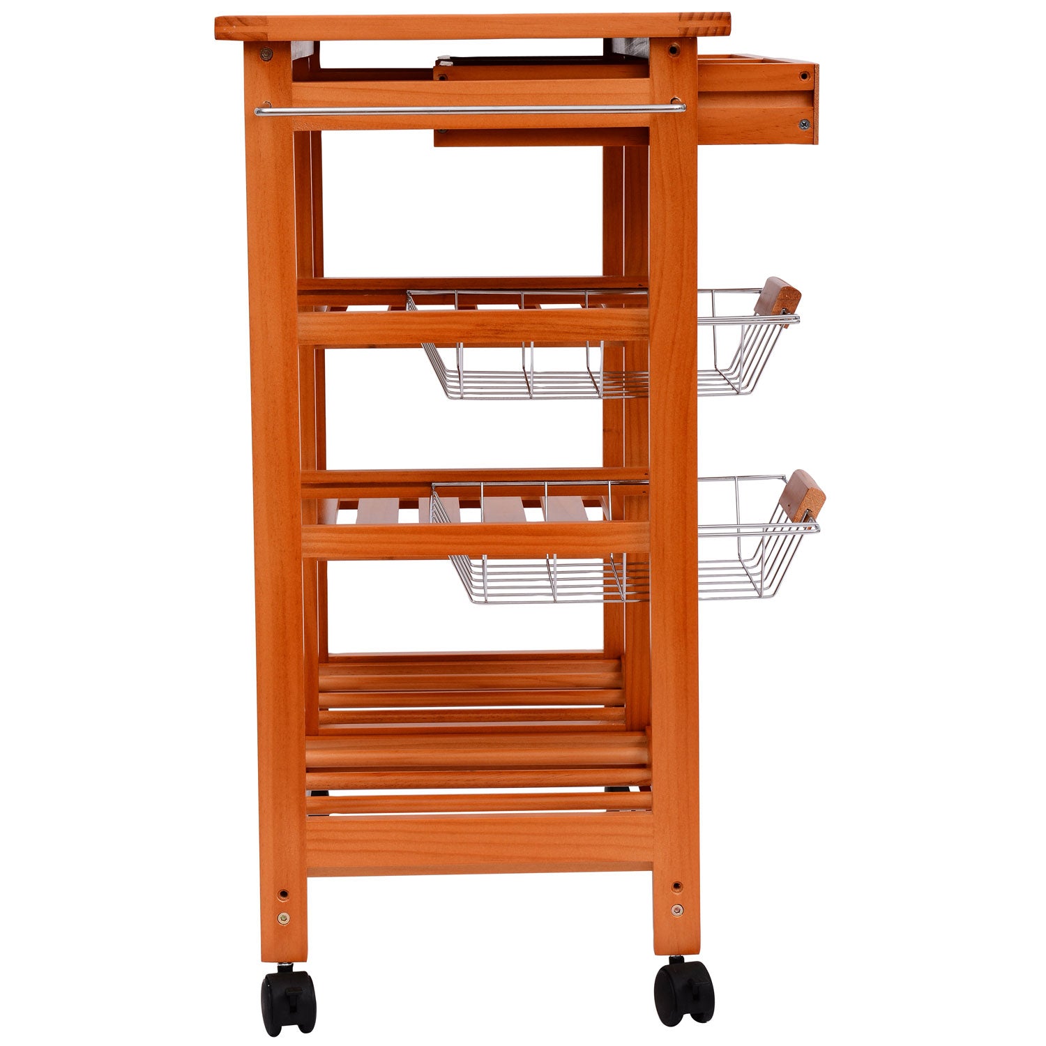 Rolling Kitchen Trolley Cart 4 Tier Storage Wooden Table Rack 2 Drawers Baskets Countertop