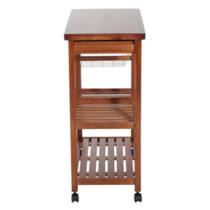 Wooden Kitchen Trolley Cart Basket Drawer Dining Storage w/Roller Holder Wood
