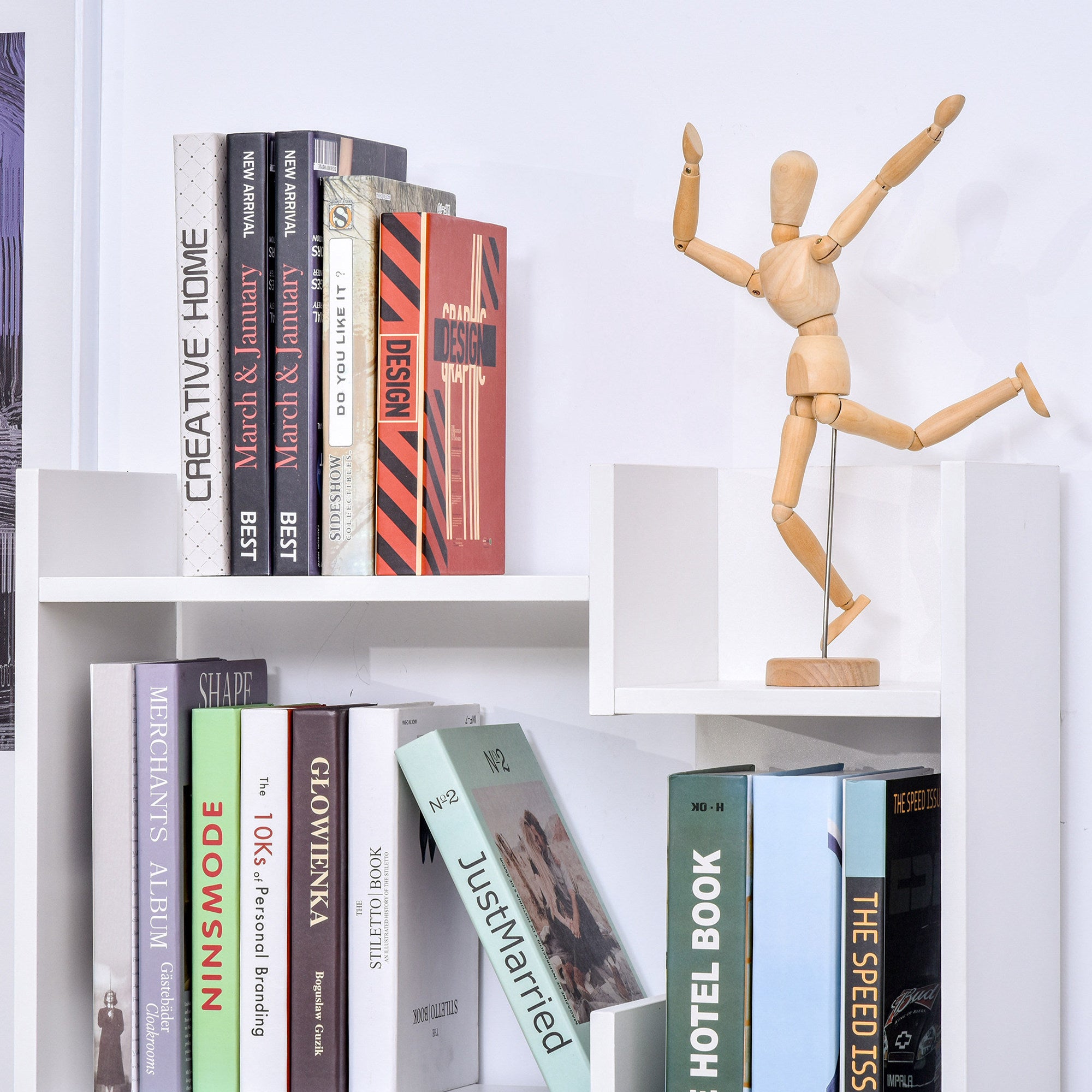 6-Tier Oak Color MDF Bookcase White Open Shelf for CDs Records Books Home Office