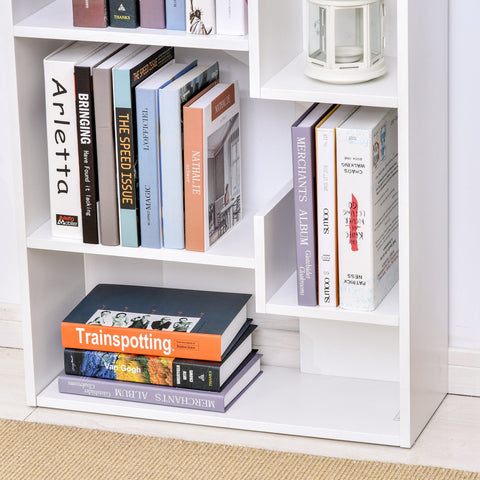Image of 6-Tier Oak Color MDF Bookcase White Open Shelf for CDs Records Books Home Office