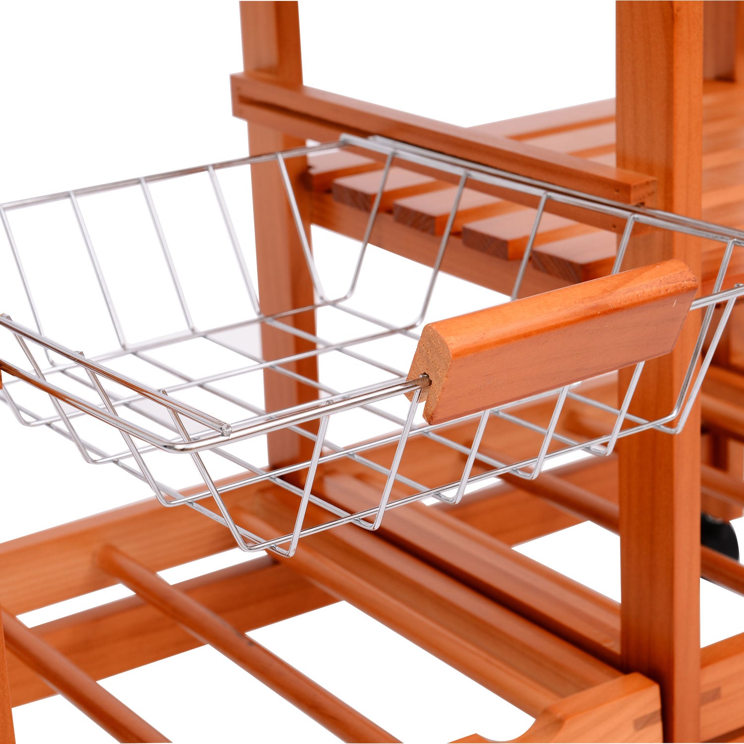 Rolling Kitchen Trolley Cart 4 Tier Storage Wooden Table Rack 2 Drawers Baskets Countertop