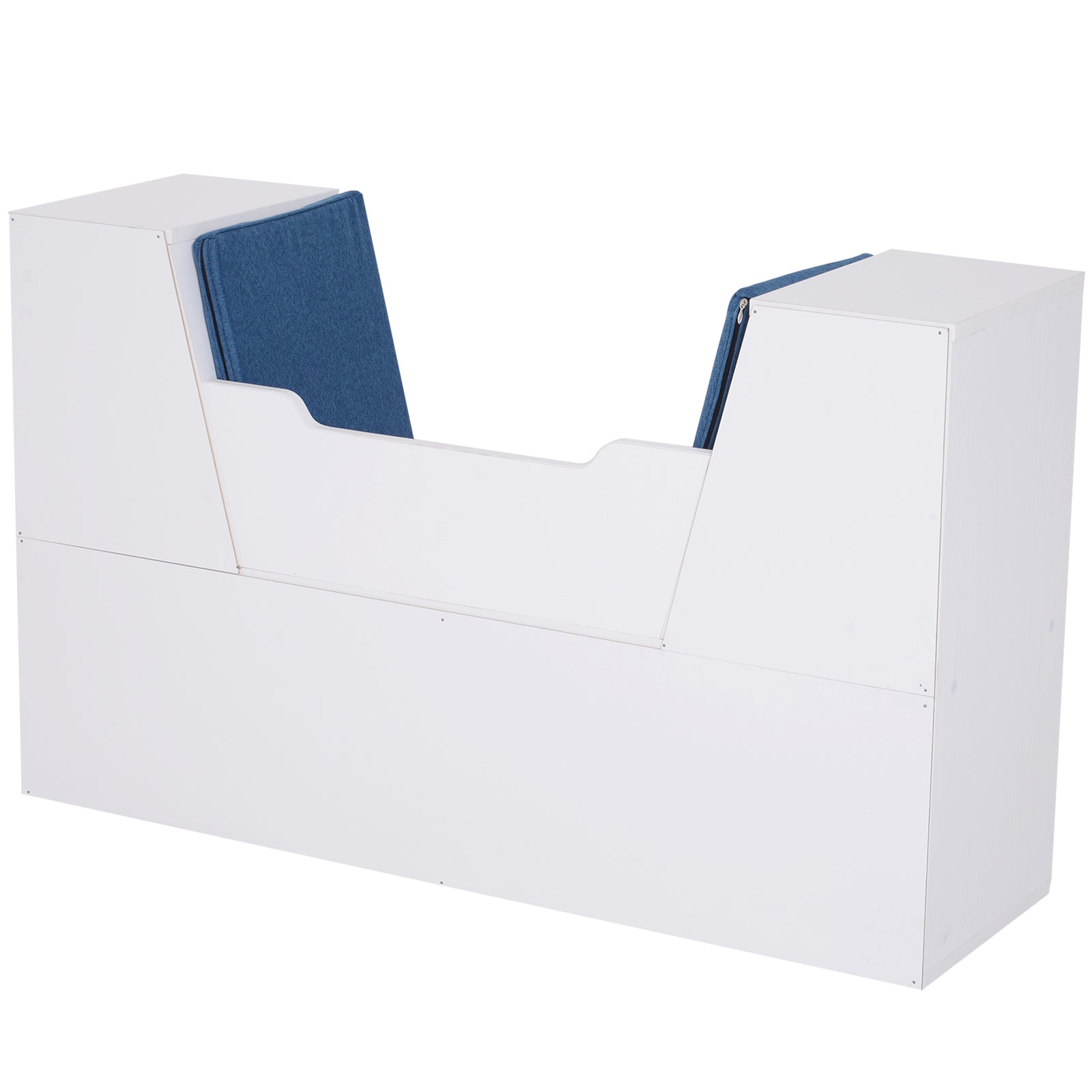 6-Cubby Kids Bookcase w/ Cushioned Seat Reading Nook Multi-Purpose Storage Organizer Cabinet Shelf Children Bedroom Decor White Blue