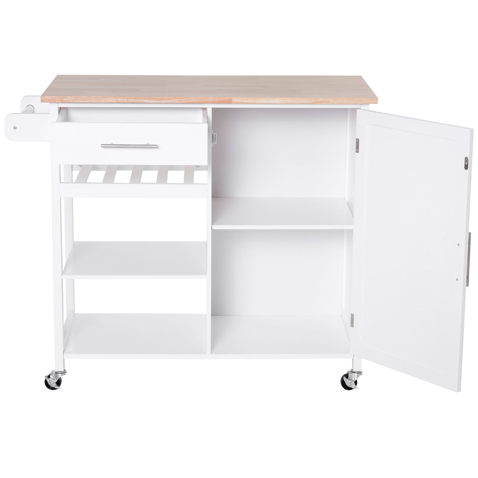 Kitchen Trolley Serving Cart Rolling with Drawer and Open Shelf White