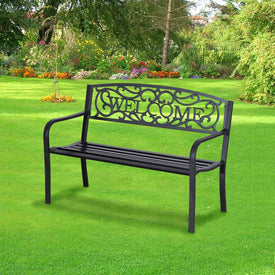 50” Steel 2 Seat Garden Bench Patio Decorative Chair Metal Backyard Seater Outdoor Furniture, Black