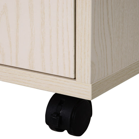 Image of Microwaves Cart on Wheels with Storage Shelf and Cabinet White Oak Grain Color