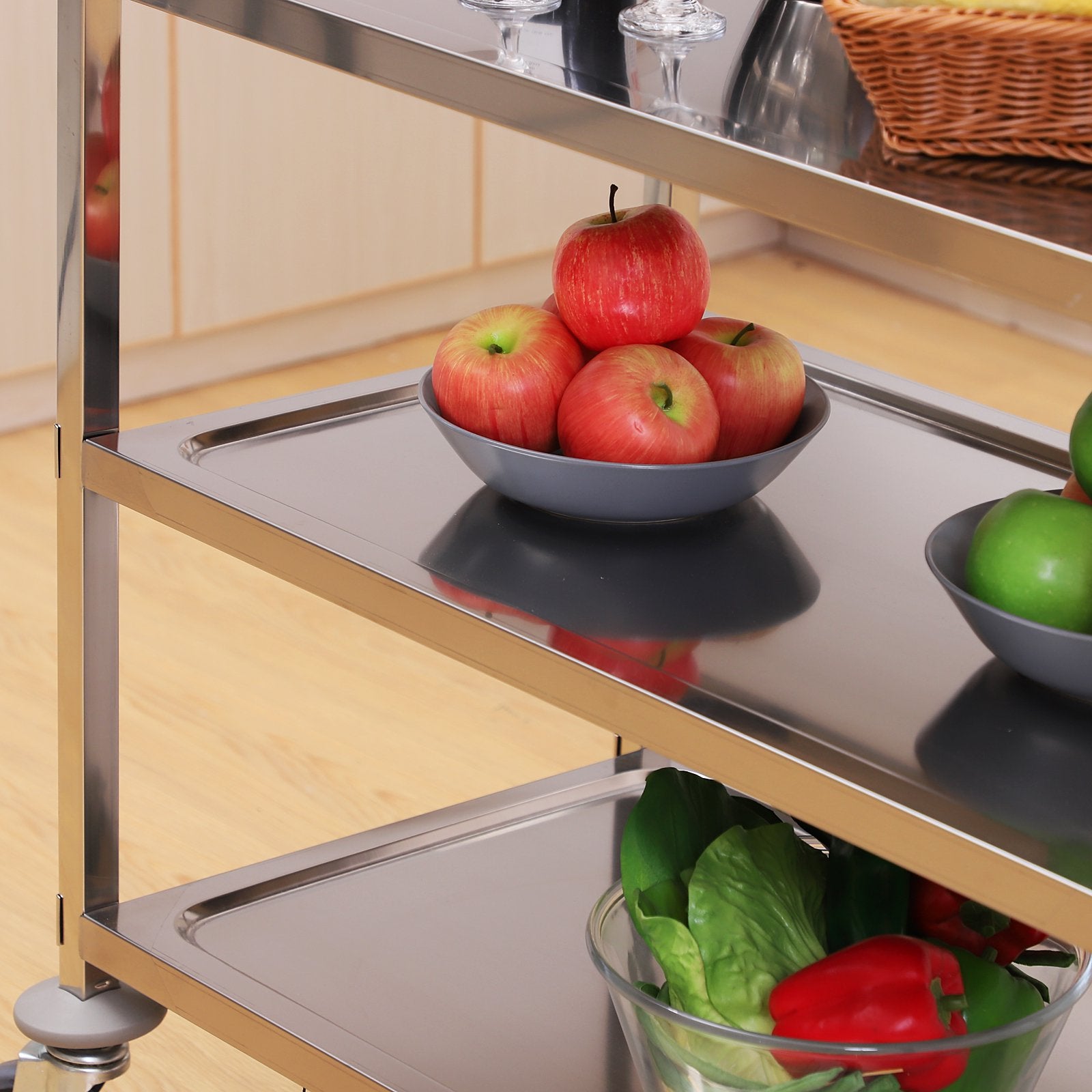 33" 3-Tier Stainless Steel Rolling Kitchen Island Cart