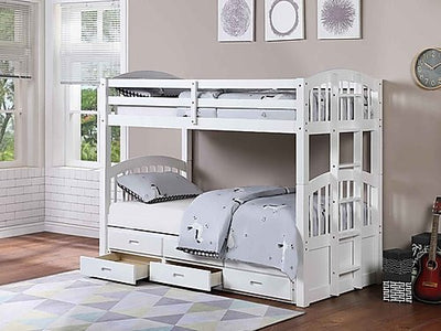 Twin over Twin with Trundle and Drawers Solid Wood - White