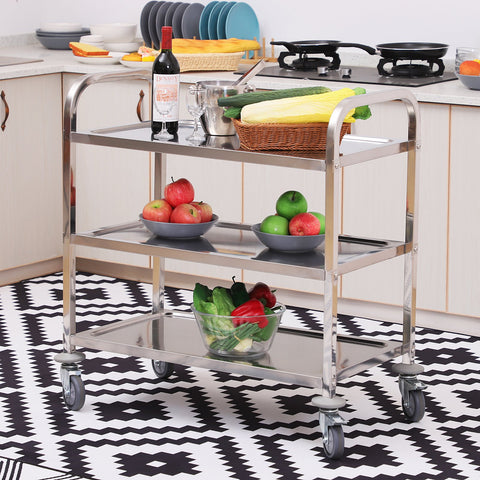 Image of 33" 3-Tier Stainless Steel Rolling Kitchen Island Cart