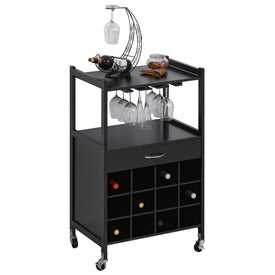 Multi-tier Rolling Kitchen Trolley Serving Cart w/ Drawer Open Shelf Wine Rack