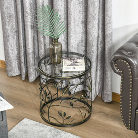 Tempered Glass Coffee Table Accent Side End Table with Vintage Style, Steel Frame for Living Room, Bedroom, Study, No Assembly Required, Bronze