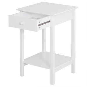 Multipurpose Bedside Table Night Stand W/ Drawer and Storage Shelf End Side Table Bedroom White