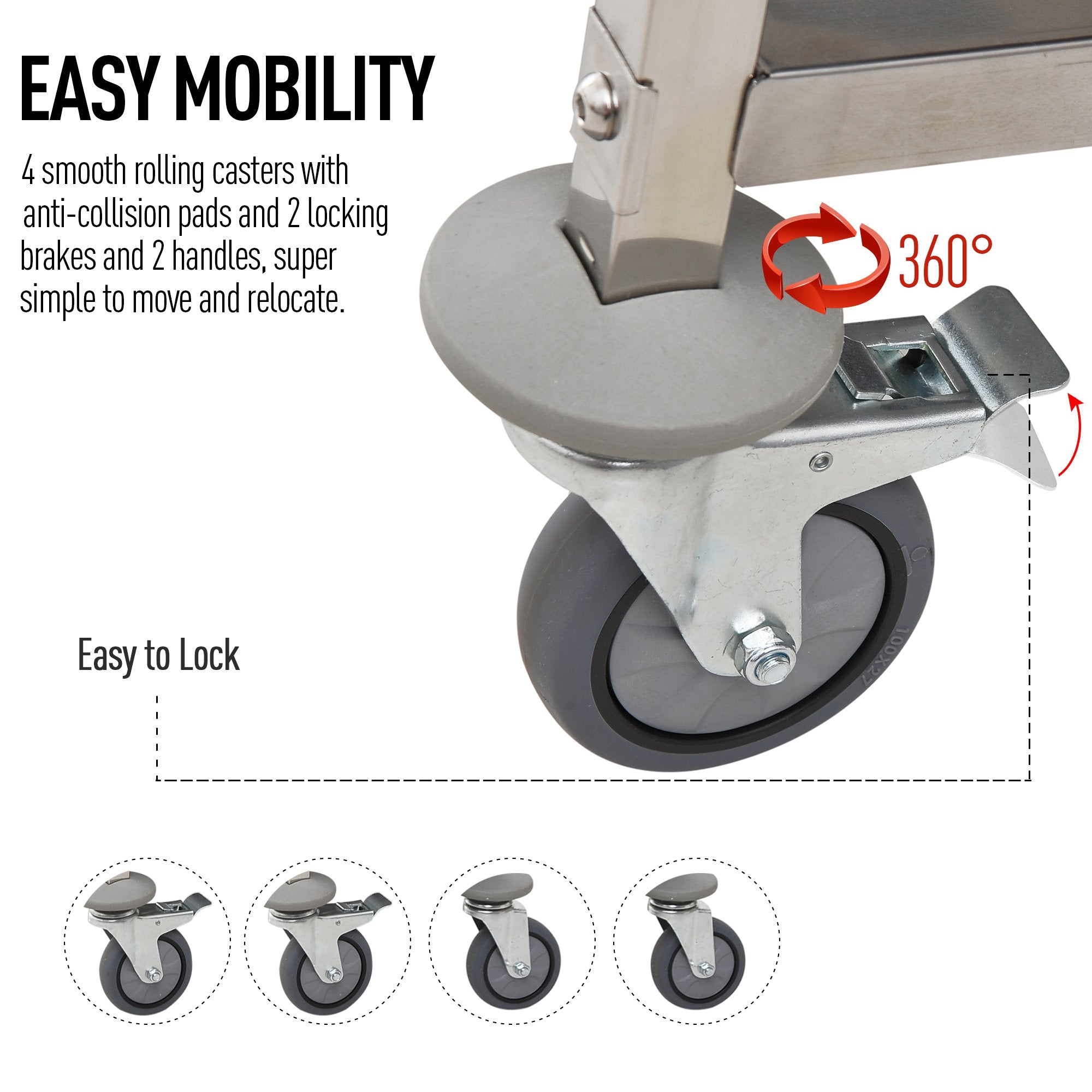 33" 3-Tier Stainless Steel Rolling Kitchen Island Cart