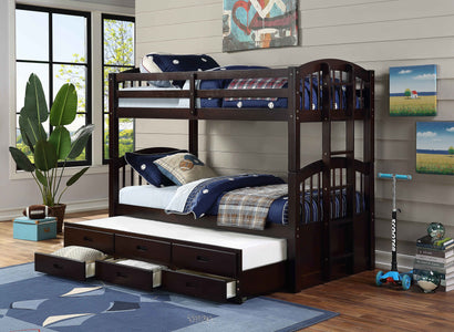 Trundle Bunk Bed With Storage Drawers in Espresso