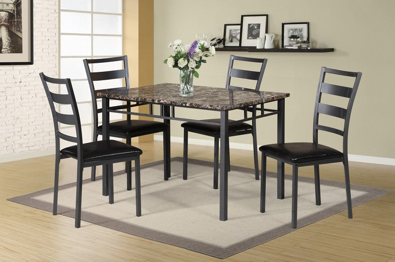 FURNITUREMATTRESSDIRECT-DINETTE SET 5PC MARBLE WITH GREY METAL H-KS119