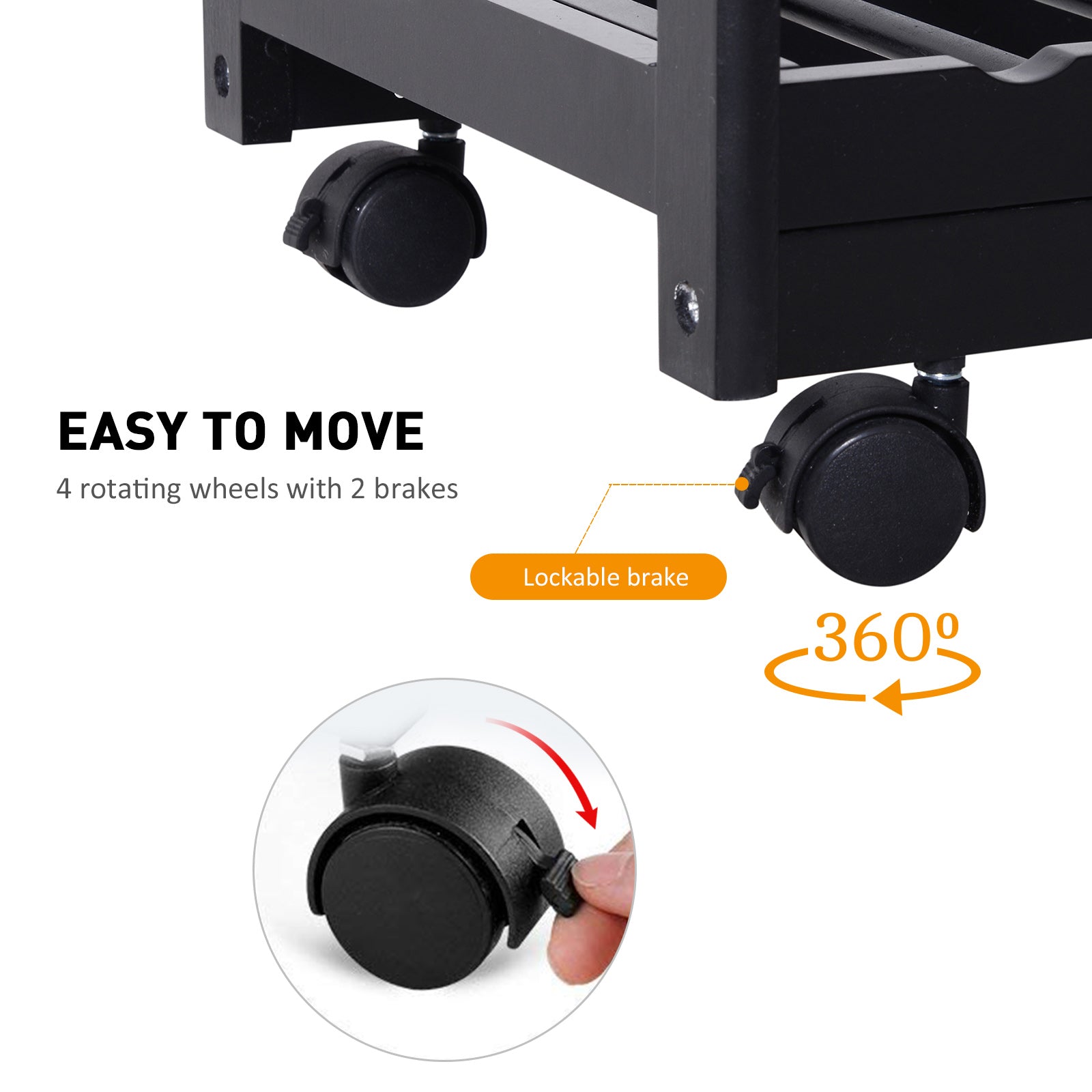 Rolling Kitchen Island Trolley Serving Cart Wheeled Storage Cabinet w/ Basket Shelves and Drawers Black