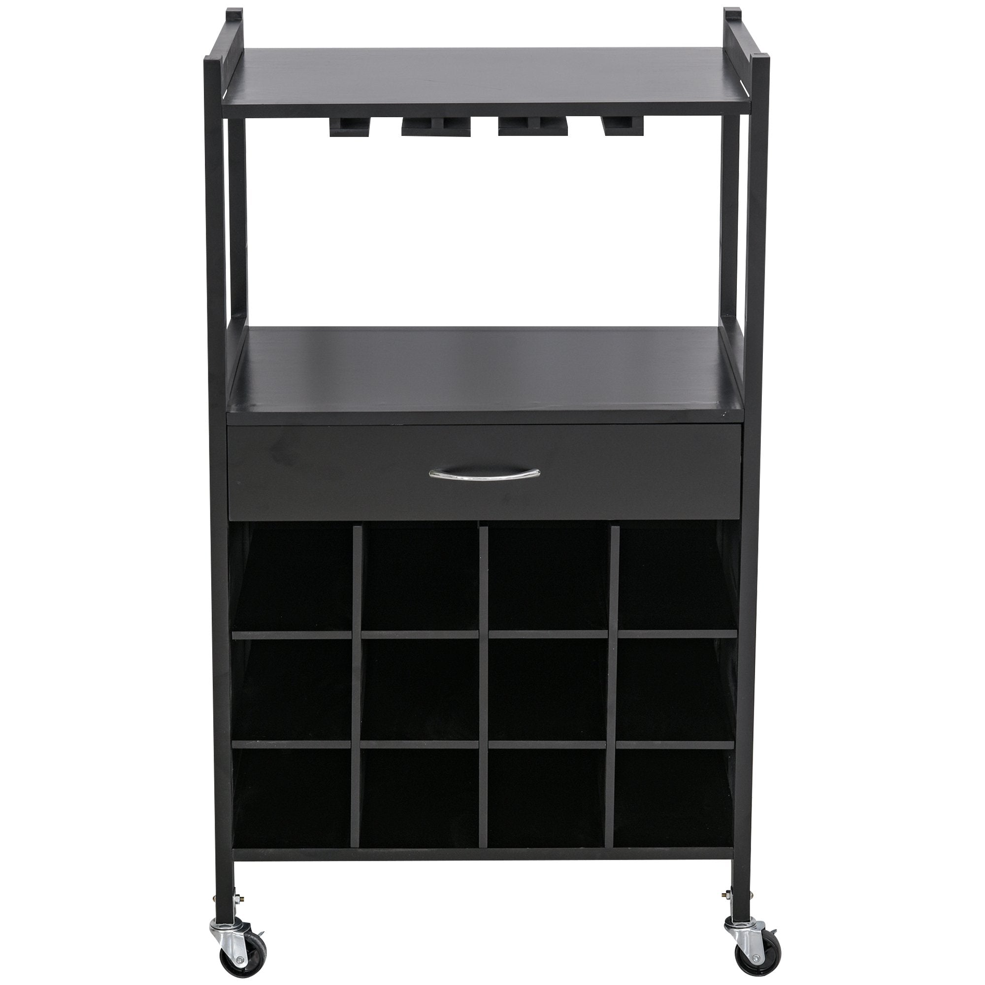 Multi-tier Rolling Kitchen Trolley Serving Cart w/ Drawer Open Shelf Wine Rack