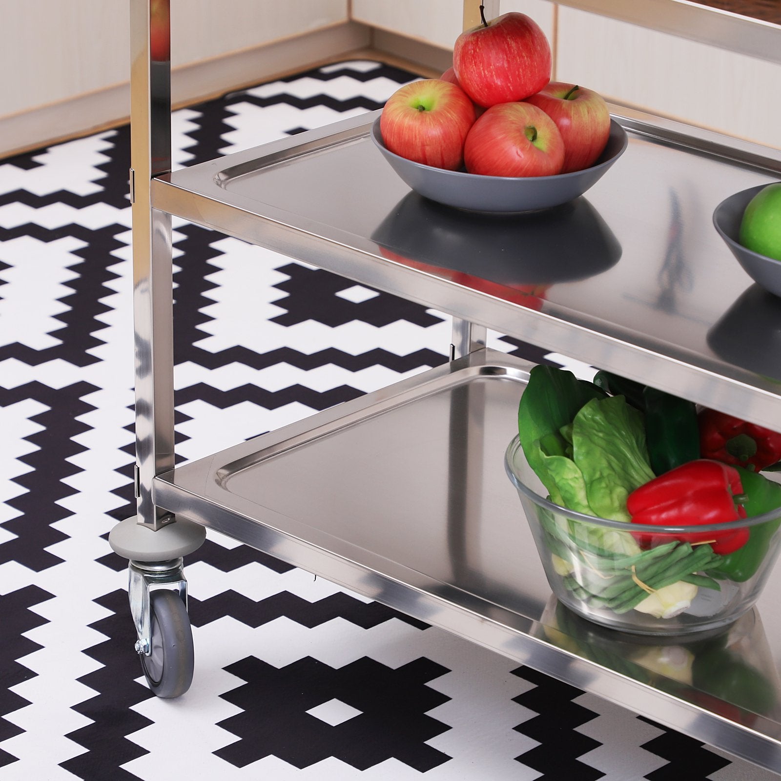 33" 3-Tier Stainless Steel Rolling Kitchen Island Cart