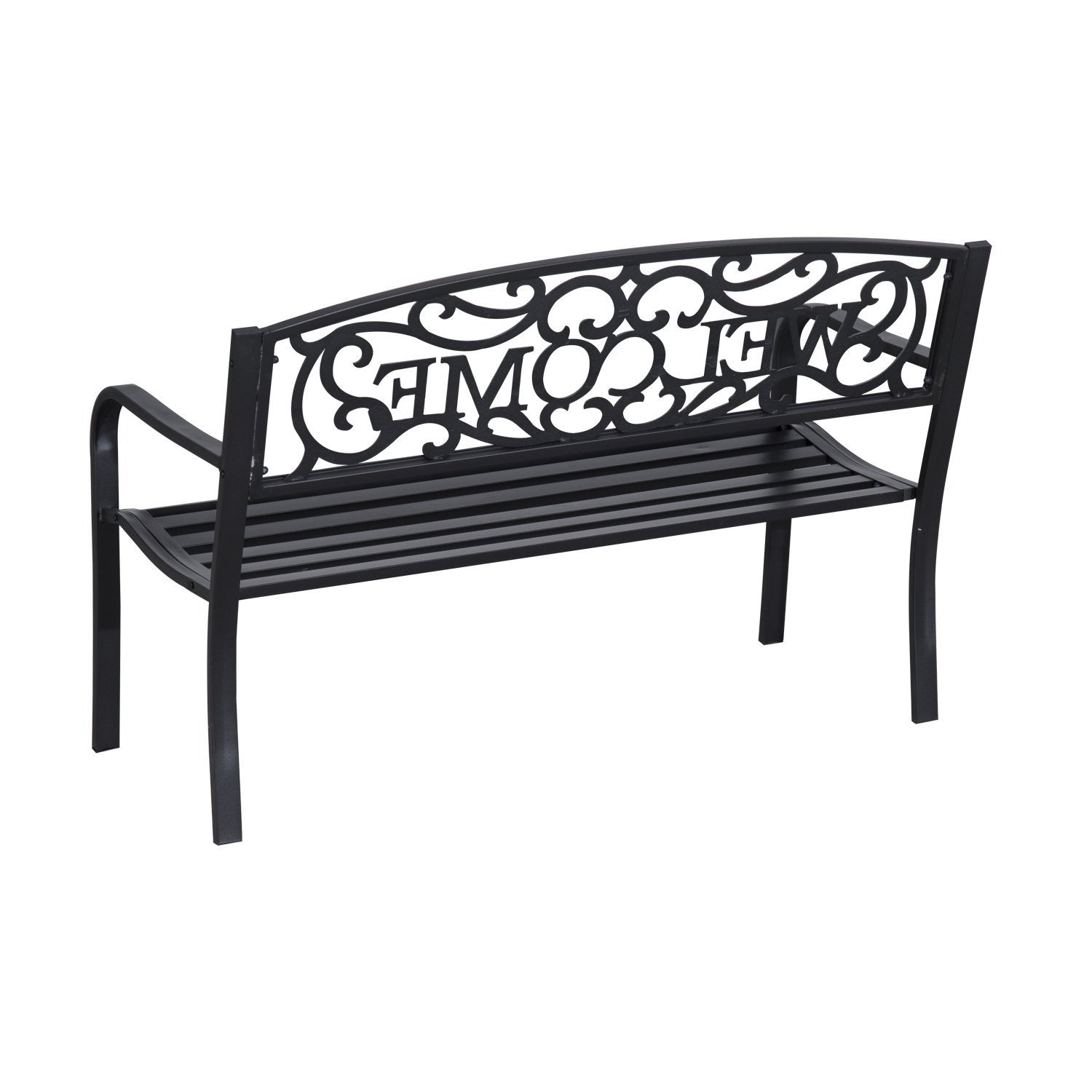 50” Steel 2 Seat Garden Bench Patio Decorative Chair Metal Backyard Seater Outdoor Furniture, Black