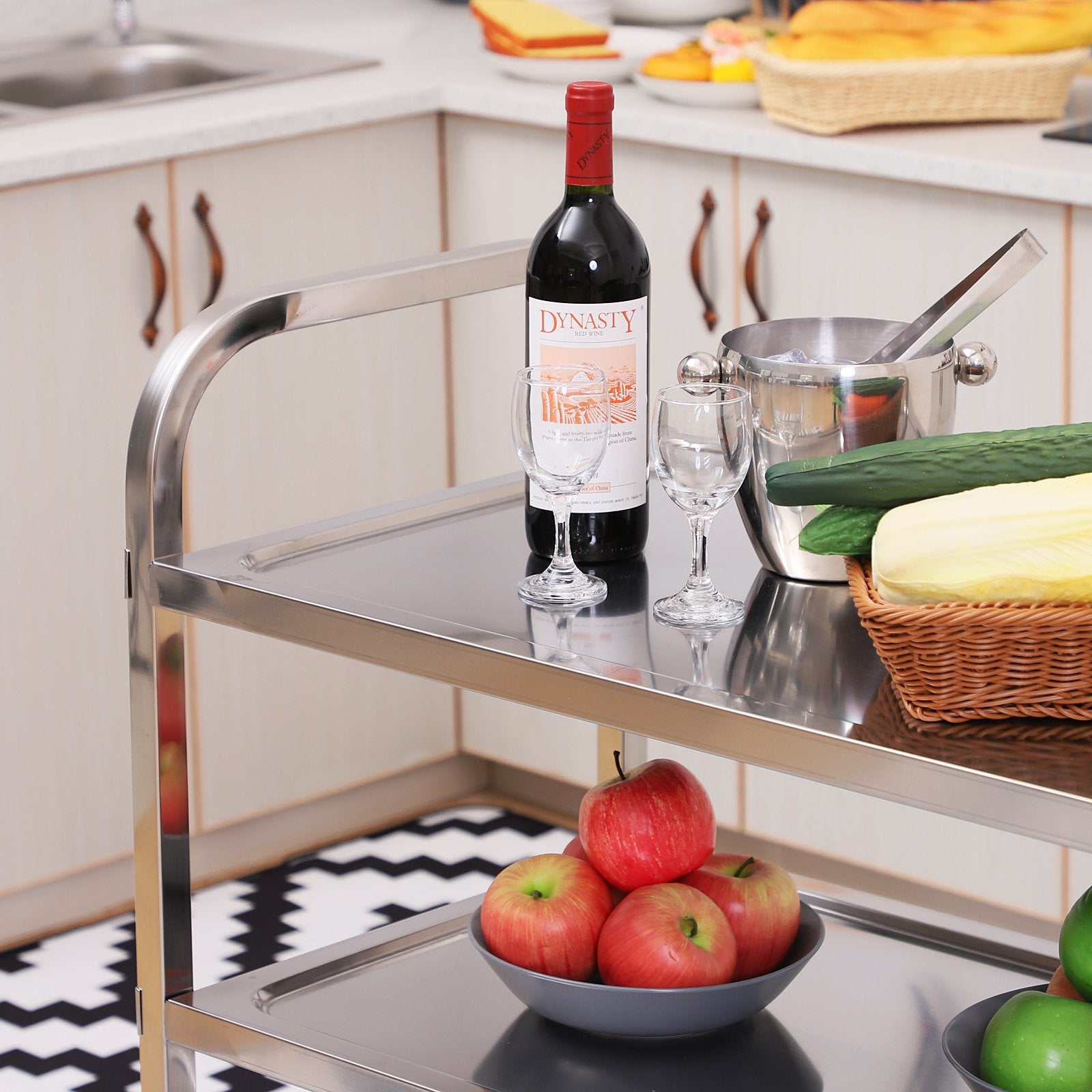 33" 3-Tier Stainless Steel Rolling Kitchen Island Cart