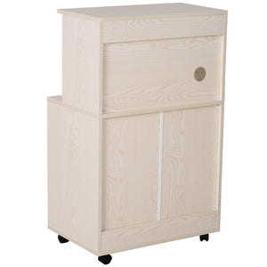 Microwaves Cart on Wheels with Storage Shelf and Cabinet White Oak Grain Color