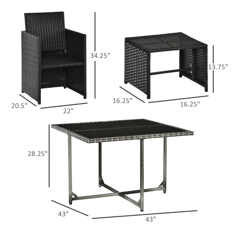 9 Piece Patio Wicker Dining Set Rattan Garden Sectional Sofa Outdoor Space-Saving Armchair & Ottoman Furniture Sets w/ Cushion, Comes in Blue, White or Grey Colour